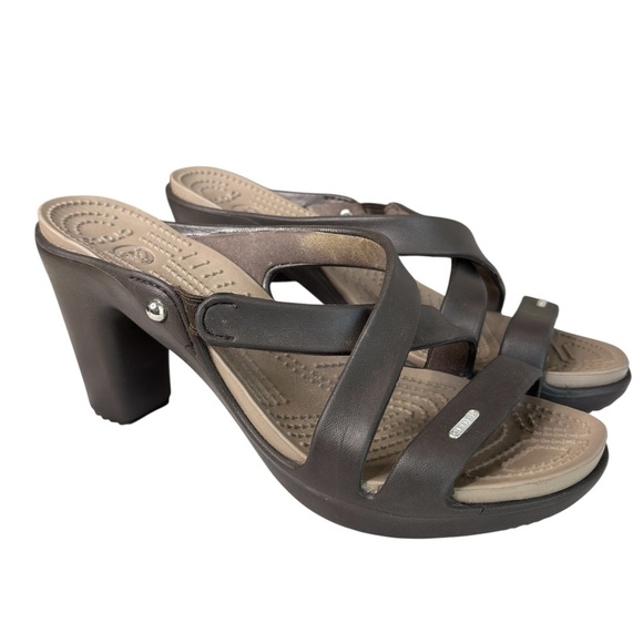 Crocs Cyprus IV Sandals 14558 Brown Slip On Block Heel Pumps Womens Shoe Size 11 - Picture 2 of 12